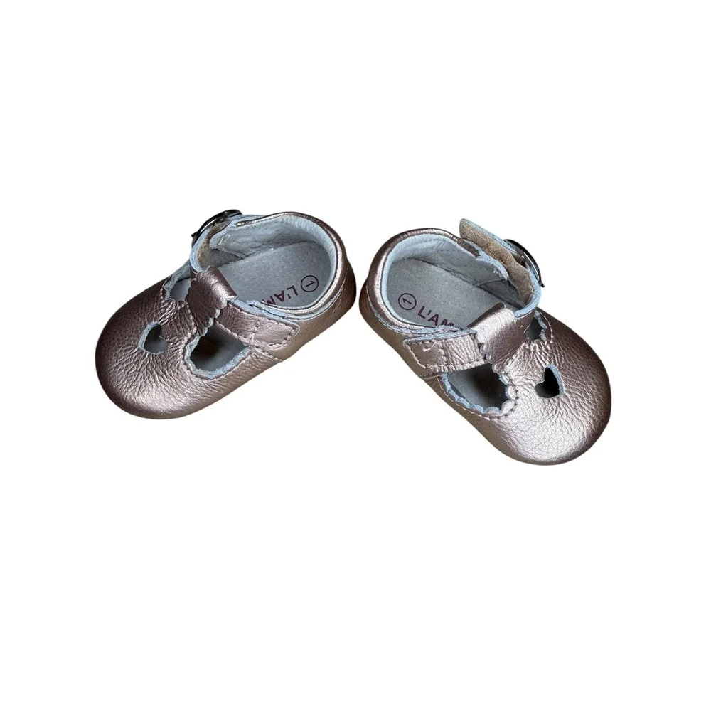 L'Amour Rose Gold Mary Jane Baby Girl Heart Cutout Leather‎ EUC SIZE 1